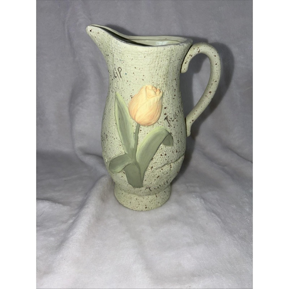 Vintage 90s‎ Flowers Inc Ceramic Tulip Pitcher Vase Cottagecore Speckled 3D GVC